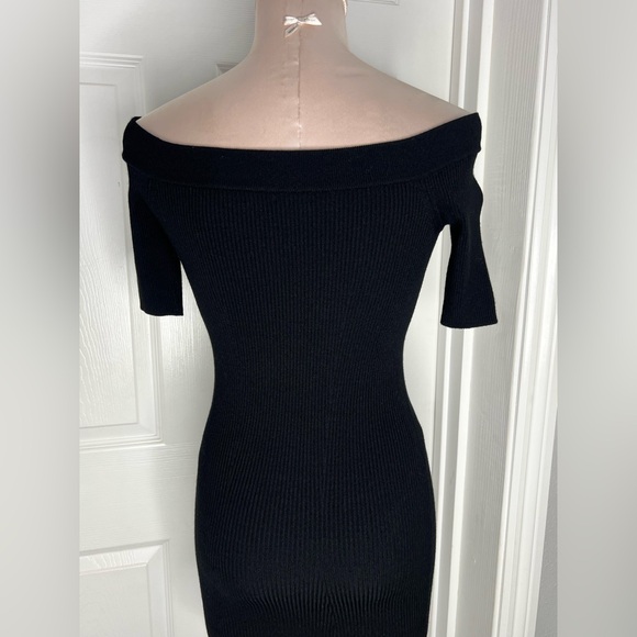 All Saints off shoulder black ribbed Midi dress. - Picture 4 of 11